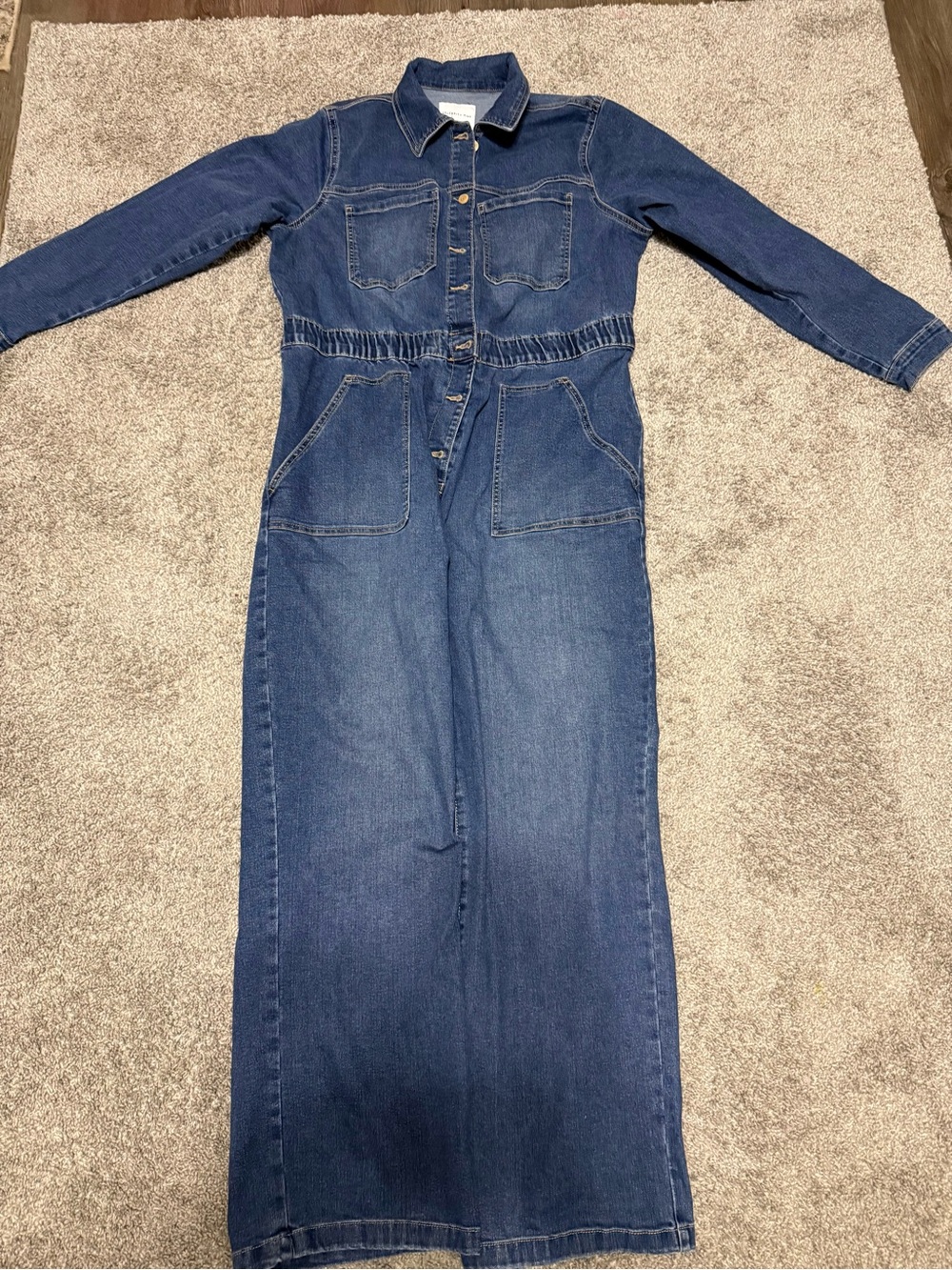 Celebrity Pink Dark Blue Denim Long Sleeve Jumpsuit - Picture 2 of 5